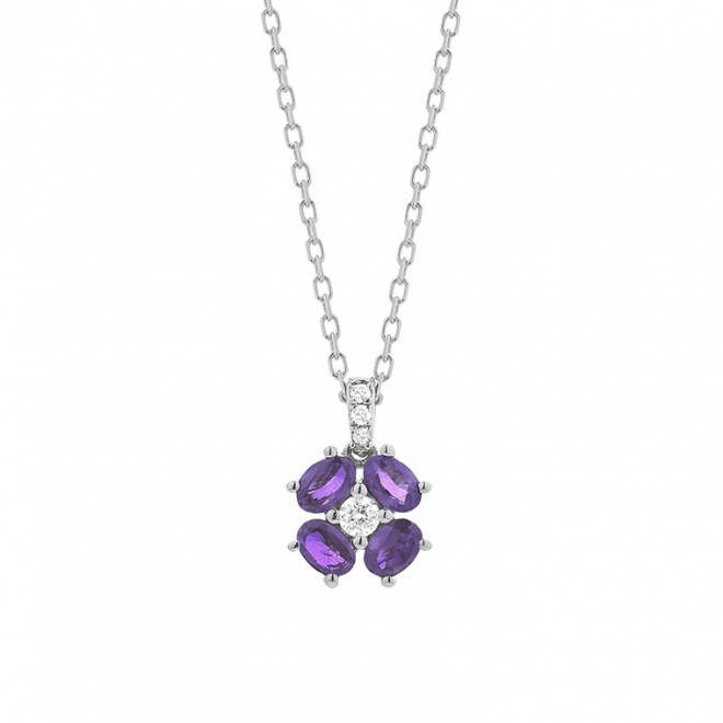 Colgante de oro blanco de 18 Kt con amatista de 0,23 ct y diamantes de 0,04 ct
