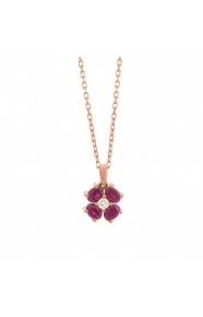 Colgante de oro rosa de 18 Kt con rubí de 0,77 ct y diamante de 0,03 ct