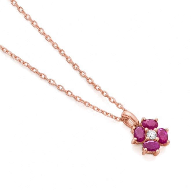 Colgante de oro rosa de 18 Kt con rubí de 0,77 ct y diamante de 0,03 ct