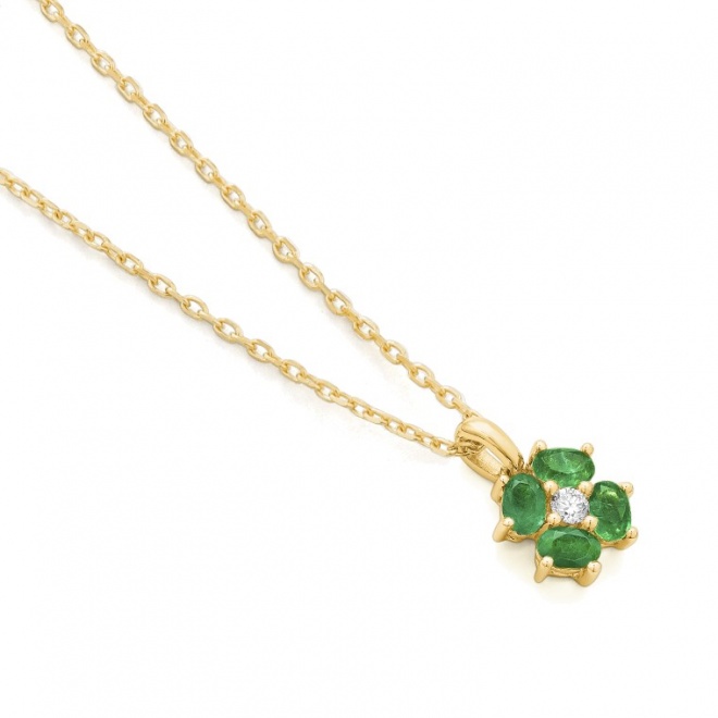 Colgante de oro amarillo de 18 Kt con esmeralda de 0,23 ct y diamante de 0,03 ct