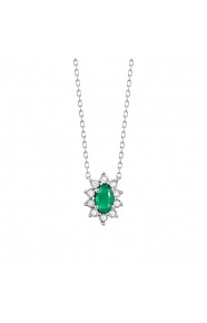 Colgante Rosetón de oro blanco de 18 Kt con esmeralda de 0,23 ct y diamantes de 0,05 ct