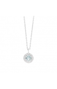 Colgante Rosetón de oro blanco de 18 Kt con aguamarina de 0,25 ct y diamantes de 0,05 ct