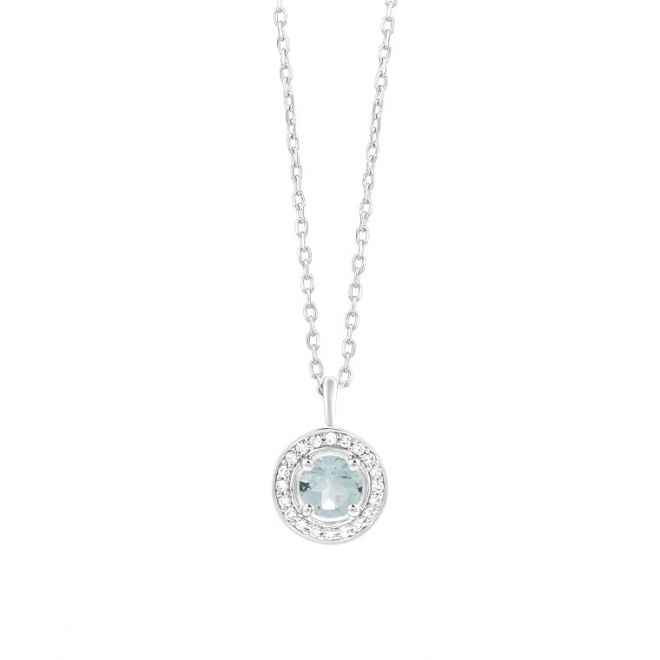 Colgante Rosetón de oro blanco de 18 Kt con aguamarina de 0,25 ct y diamantes de 0,05 ct