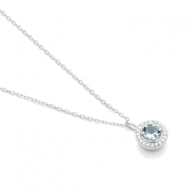Colgante Rosetón de oro blanco de 18 Kt con aguamarina de 0,25 ct y diamantes de 0,05 ct
