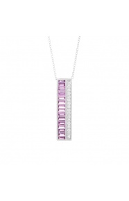 Colgante Largo de oro blanco de 18 Kt con zafiro rosa de 1,10 ct y diamantes de 0,14 ct