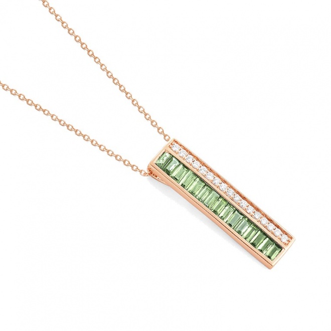 Colgante Largo de oro rosa de 18 Kt con zafiro de 1,10 ct y diamantes de 0,14 ct