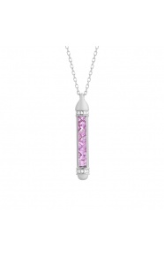 Colgante de oro blanco de 18 Kt con zafiro rosa de 0,66 ct y diamantes de 0,07 ct