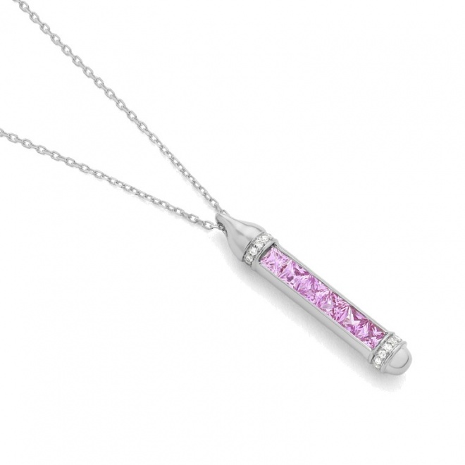 Colgante de oro blanco de 18 Kt con zafiro rosa de 0,66 ct y diamantes de 0,07 ct