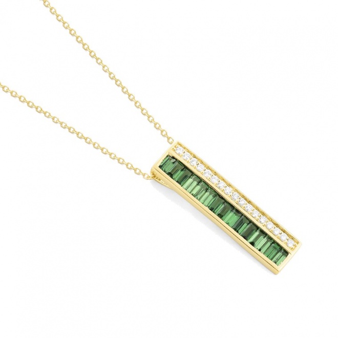 Colgante Largo de oro amarillo de 18 Kt con tsavorita de 1,00 ct y diamantes de 0,14 ct