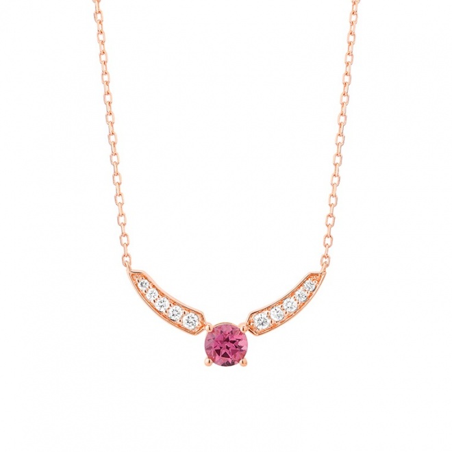 Colgante de oro rosa de 18 Kt con espinela de 0,29 ct y diamantes de 0,10 ct