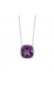 Colgante Rosetón de oro blanco de 18 Kt con amatista de 4,00 ct y diamantes de 0,09 ct