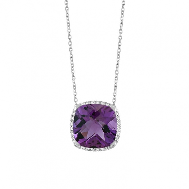 Colgante Rosetón de oro blanco de 18 Kt con amatista de 4,00 ct y diamantes de 0,09 ct