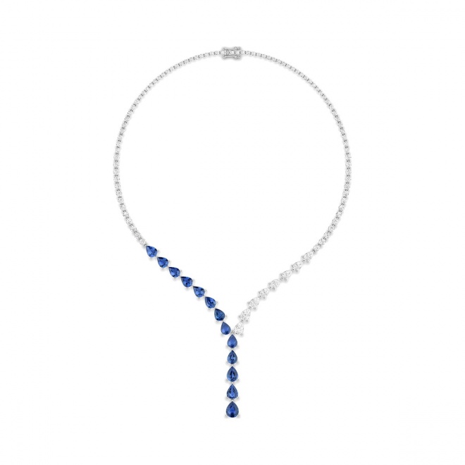 Collar de oro blanco de 18 Kt con zafiro azules de 18,40 ct y diamantes de 13,51 ct