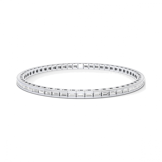 Pulsera Elástica de oro blanco de 18 Kt con diamantes talla baguette de 2,55 ct