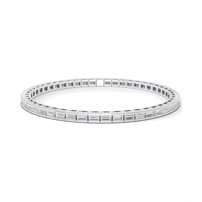 Pulsera Elástica de oro blanco de 18 Kt con diamantes talla baguette de 3,30 ct