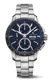Maurice Lacroix Pontos S Chronograph ∅43 mm - 10 ATM, Esfera azul oscuro, brazalete de acero inoxidable