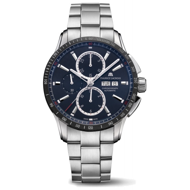 Maurice Lacroix Pontos S Chronograph ∅43 mm - 10 ATM, Esfera azul oscuro, brazalete de acero inoxidable