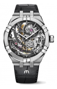 Maurice Lacroix Aikon Automatic Skeleton ∅45 mm - 10 ATM, correa de piel negra