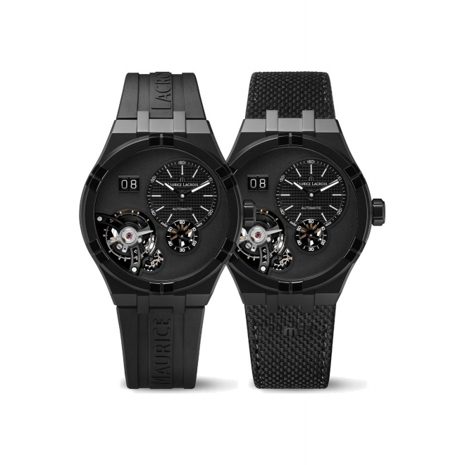 Maurice Lacroix Aikon Master Grand Date Black ∅45 mm - 10 ATM, Esfera negra, correa de piel sintética negra
