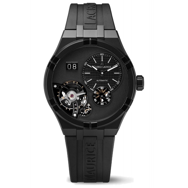 Maurice Lacroix Aikon Master Grand Date Black ∅45 mm - 10 ATM, Esfera negra, correa de piel sintética negra