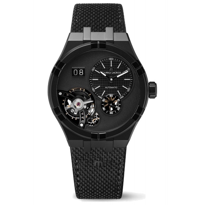 Maurice Lacroix Aikon Master Grand Date Black ∅45 mm - 10 ATM, Esfera negra, correa de piel sintética negra