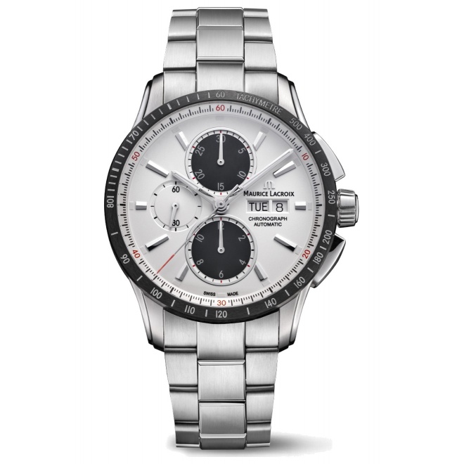 Maurice Lacroix Pontos S Chronograph ∅43 mm - 10 ATM, Esfera plateada, brazalete de acero inoxidable