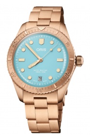 Oris Divers Sixty-Five Cotton Candy ∅38 mm - 10 ATM, Esfera azul, brazalete de bronce