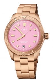 Oris Divers Sixty-Five Cotton Candy ∅38 mm - 10 ATM, Esfera rosa, brazalete de bronce
