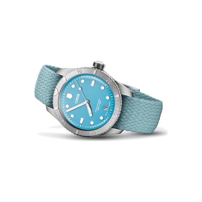 Oris Divers Sixty-Five Cotton Candy ∅38 mm - 10 ATM, Esfera azul, correa de tela