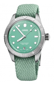 Oris Divers Sixty-Five Cotton Candy ∅38 mm - 10 ATM, Esfera verde, correa de tela