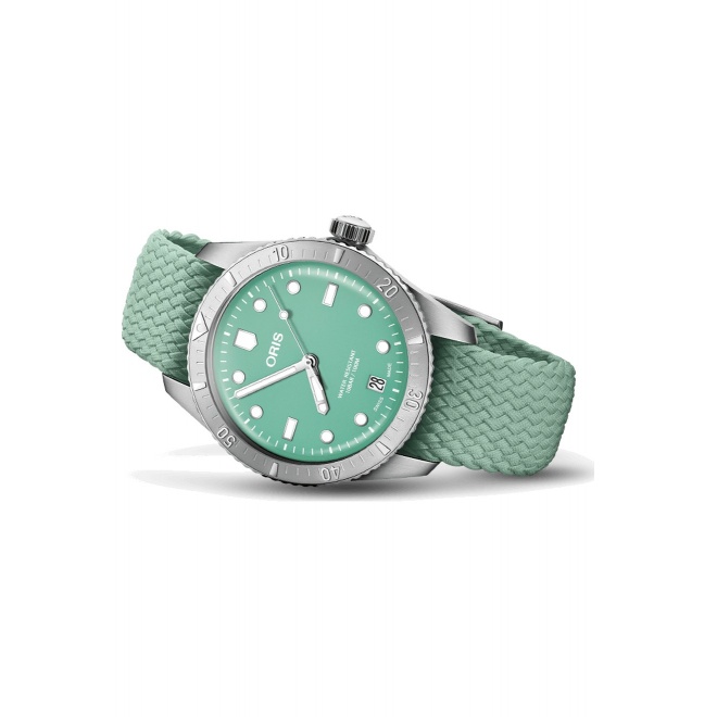 Oris Divers Sixty-Five Cotton Candy ∅38 mm - 10 ATM, Esfera verde, correa de tela