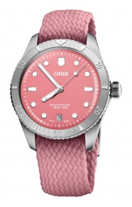 Oris Divers Sixty-Five Cotton Candy ∅38 mm - 10 ATM, Esfera rosa, correa de tela