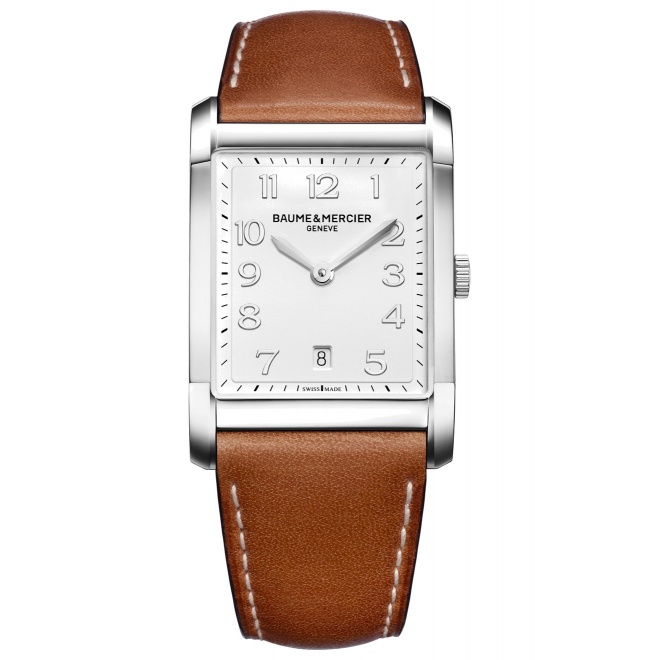 Baume & Mercier Hampton 42,6 x 29,2 mm - 5 ATM, Esfera blanca, correa de cuero de ternera
