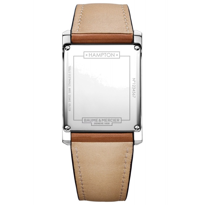 Baume & Mercier Hampton 42,6 x 29,2 mm - 5 ATM, Esfera blanca, correa de cuero de ternera