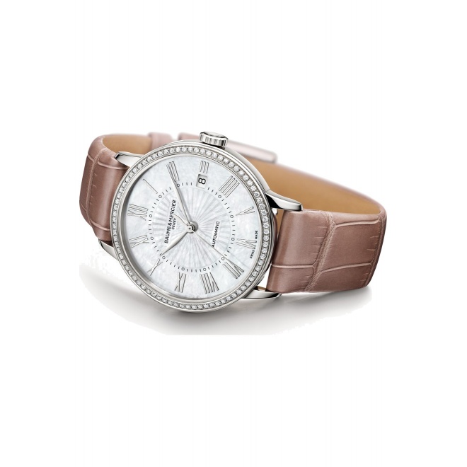 Baume & Mercier Classima ∅36,5 mm - 5 ATM, Esfera blanca, correa de aligátor con escamas cuadradas semimate