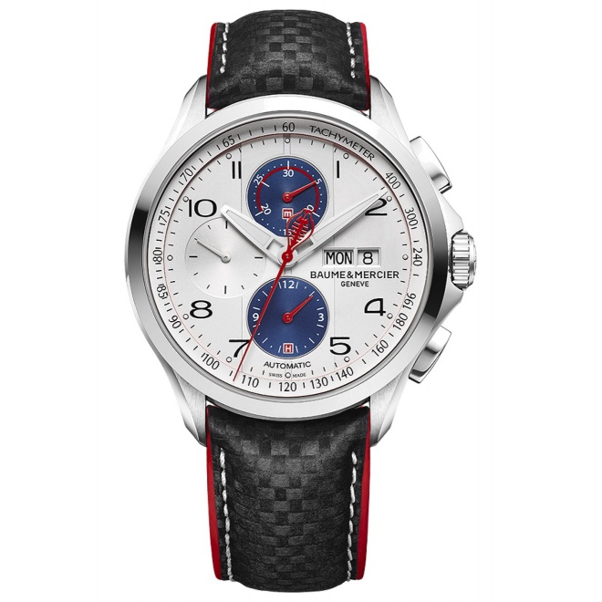 Baume & Mercier Clifton Club ∅44 mm - 5 ATM, Esfera plata, correa de calf leather