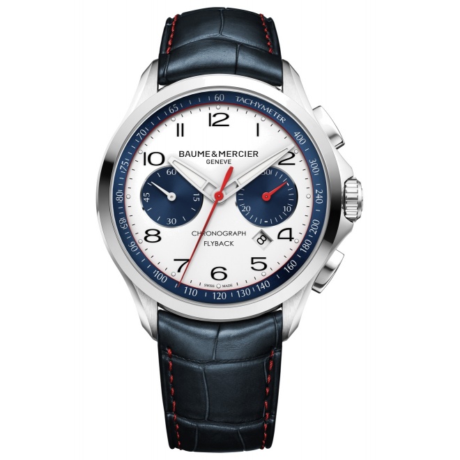 Baume & Mercier Clifton Club ∅44 mm - 5 ATM, Esfera blanca, correa de american alligator leather
