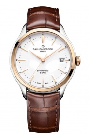 Baume & Mercier Clifton ∅40 mm - 5 ATM, Esfera blanca, correa de aligátor con escamas cuadradas semimate