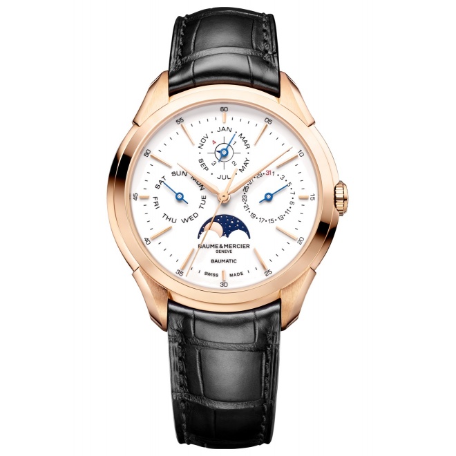 Baume & Mercier Clifton ∅42 mm - 5 ATM, Esfera blanca, correa de aligátor con escamas cuadradas semimate