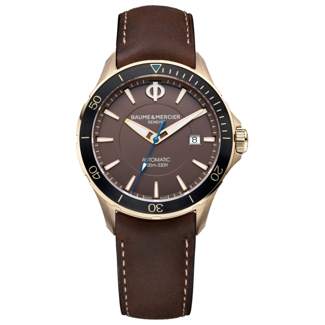 Baume & Mercier Clifton Club ∅42 mm - 10 ATM, Esfera marrón, correa de synthetic elastomer