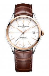 Baume & Mercier Clifton ∅40 mm - 5 ATM, Esfera blanco roto, correa de aligátor con escamas cuadradas semimate