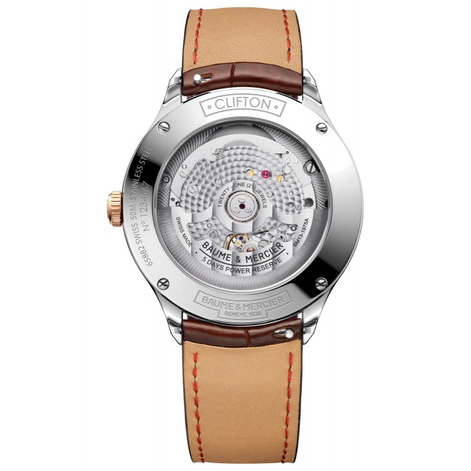Baume & Mercier Clifton ∅40 mm - 5 ATM, Esfera blanco roto, correa de aligátor con escamas cuadradas semimate