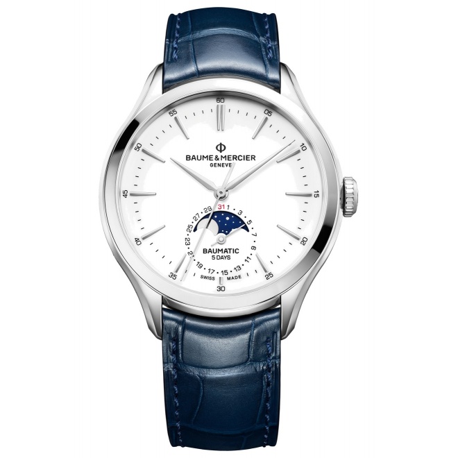 Baume & Mercier Clifton ∅42 mm - 5 ATM, Esfera blanca, correa de aligátor
