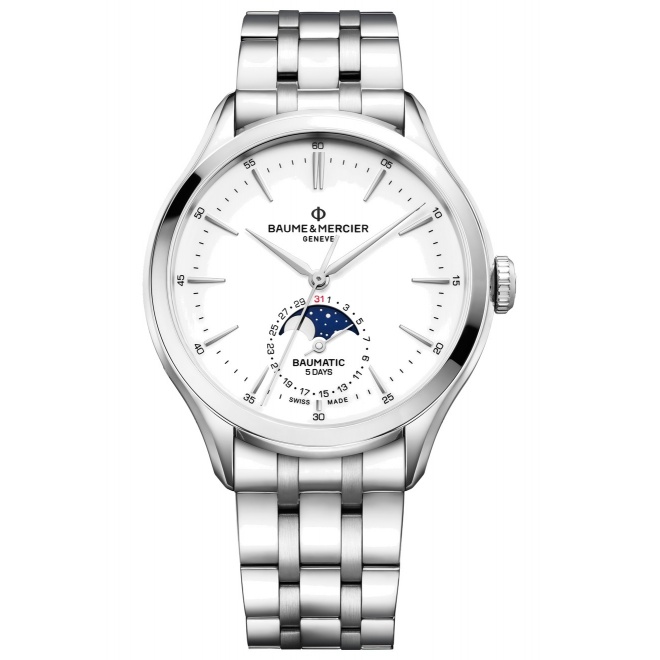 Baume & Mercier Clifton ∅42 mm - 5 ATM, Esfera blanca, brazalete de acero