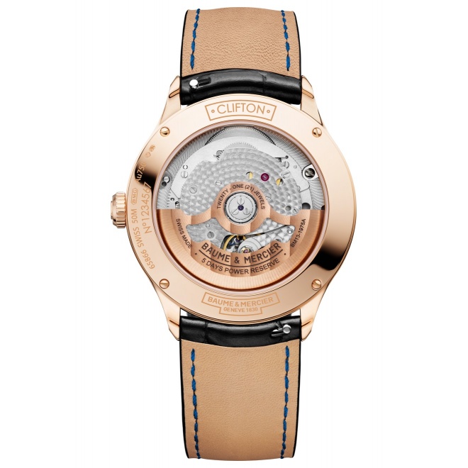 Baume & Mercier Clifton ∅39 mm - 5 ATM, correa de aligátor con escamas cuadradas semimate