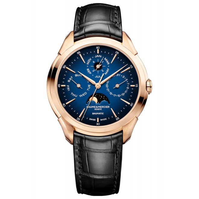 Baume & Mercier Clifton ∅42 mm - 5 ATM, Esfera azul, correa de aligátor con escamas cuadradas semimate