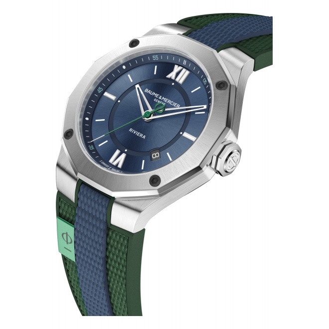 Baume & Mercier Riviera ∅42 mm - 10 ATM, Esfera azul, correa de elasto fkm