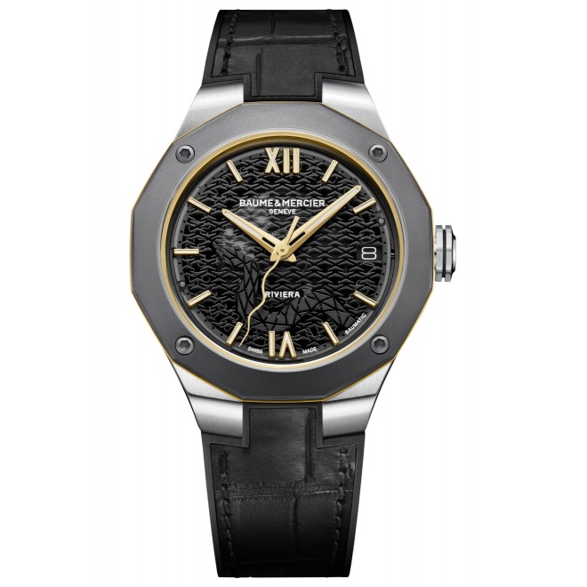Baume & Mercier Riviera ∅39 mm - 10 ATM, Esfera gris, correa de aligátor