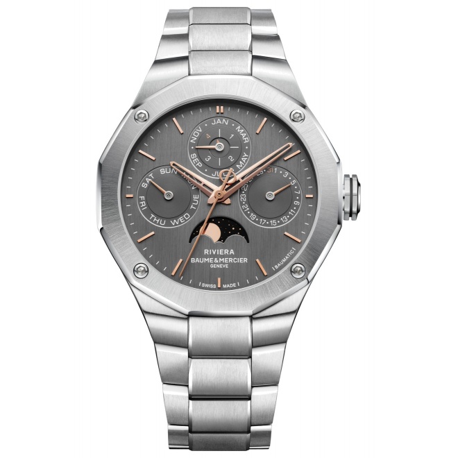 Baume & Mercier Riviera ∅40 mm - 5 ATM, Esfera gris, brazalete de acero