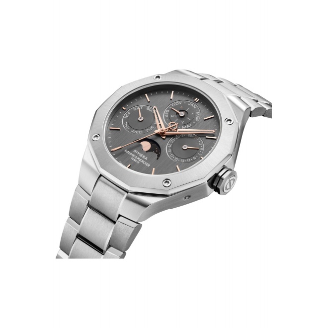 Baume & Mercier Riviera ∅40 mm - 5 ATM, Esfera gris, brazalete de acero